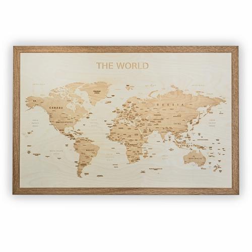 The World - mapa świata. Obraz w drewnie, 3D, ArtGlob rozmiar: 84x55cm